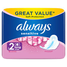 Always Sensitive Unscented Soft 2 Long Wings 12 ultra Pads
