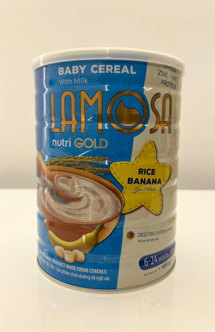 Lamosa NutriGold  Rice & Banana 850g packaging - available at Beks Ghana