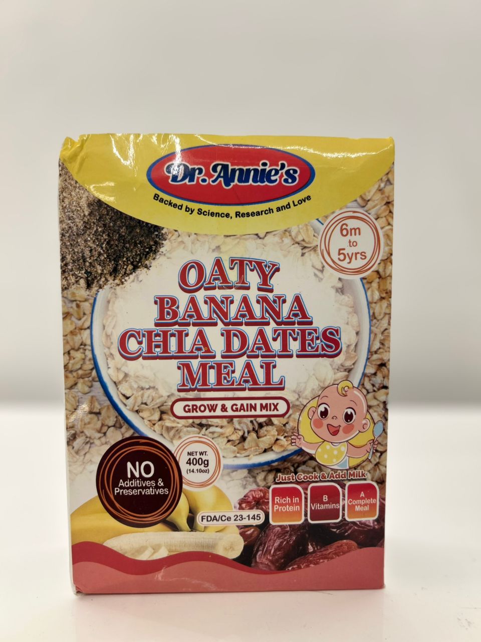 Dr Annieâ€™s Oaty Banana Date and Chia Powder 6m+ Single packaging - available at Beks Ghana