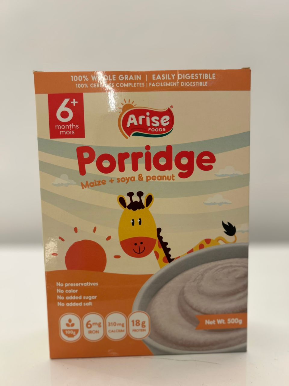 Arise Cereal ( Maize +Soya & peanut) 500g packaging - available at Beks Ghana