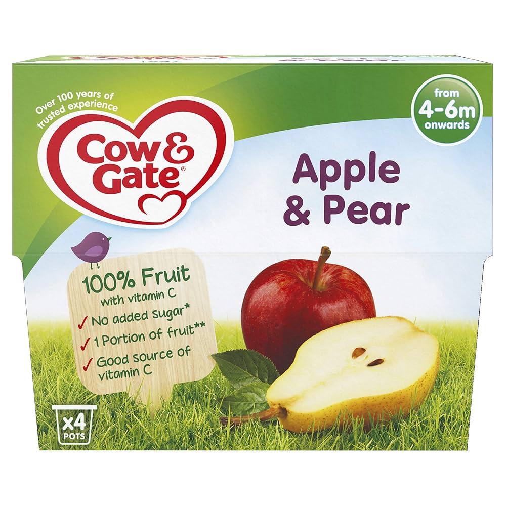 Cow & Gate Fruit Pots Apple & Pear (4x 100g) Pack packaging - available at Beks Ghana