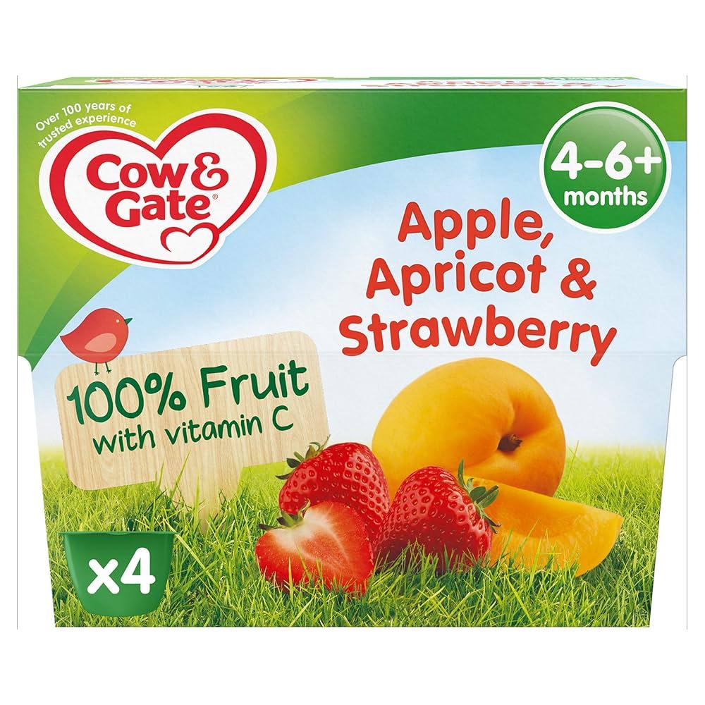Cow & Gate Fruit Pots Apple, Apricot & Strawberry(4 x 100g) Pack packaging - available at Beks Ghana
