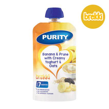 Purity pouch Banana, prune with creamy yogurt, Oats 110ml Single packaging - available at Beks Ghana