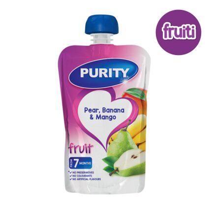 Purity pouch Pear, Banana and Mango 110ml Single packaging - available at Beks Ghana