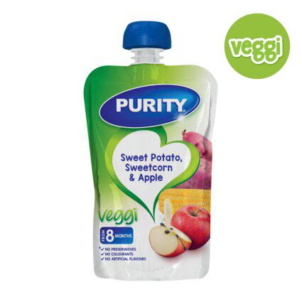 Purity pouch veggie sweet potato, sweetcorn, apple110ml Single packaging - available at Beks Ghana