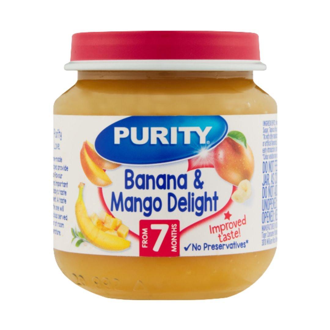 Purity Small Banana and Mango delight Tray (125gÃ—6Ã—4) packaging - available at Beks Ghana