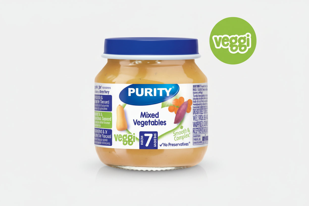 Purity Small Mixed Vegetables Pack (125gx6) packaging - available at Beks Ghana