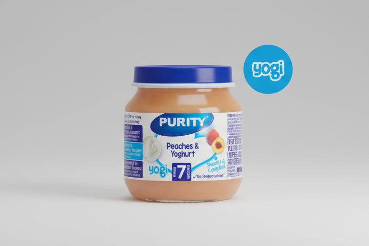 Purity small peaches & yoghurt (125g) singles packaging - available at Beks Ghana
