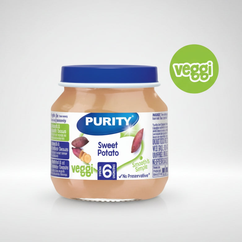 Purity Small Sweet Potato Flavour Tray (125gx6x4) packaging - available at Beks Ghana