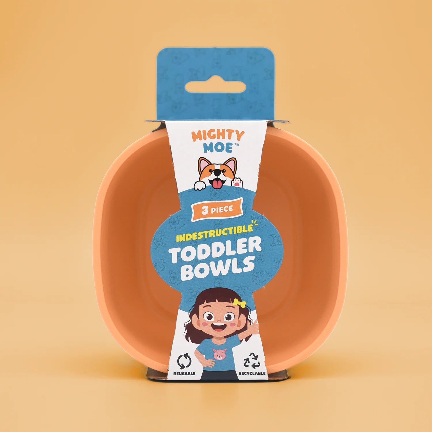 MightyMoe Kids 3-Piece Bowl Set, Multicolor, Rounded Square Shape