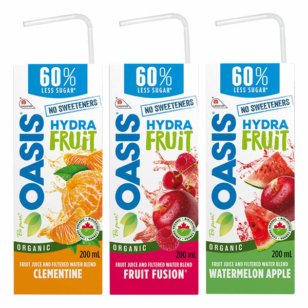 Oasis Hydra Fruit 60% Less Sugar pack 10 x 200ml