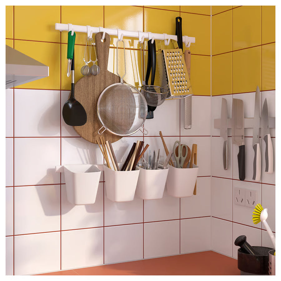SUNNERSTA Rail with 4 hooks and 2 containers, white by Ikea