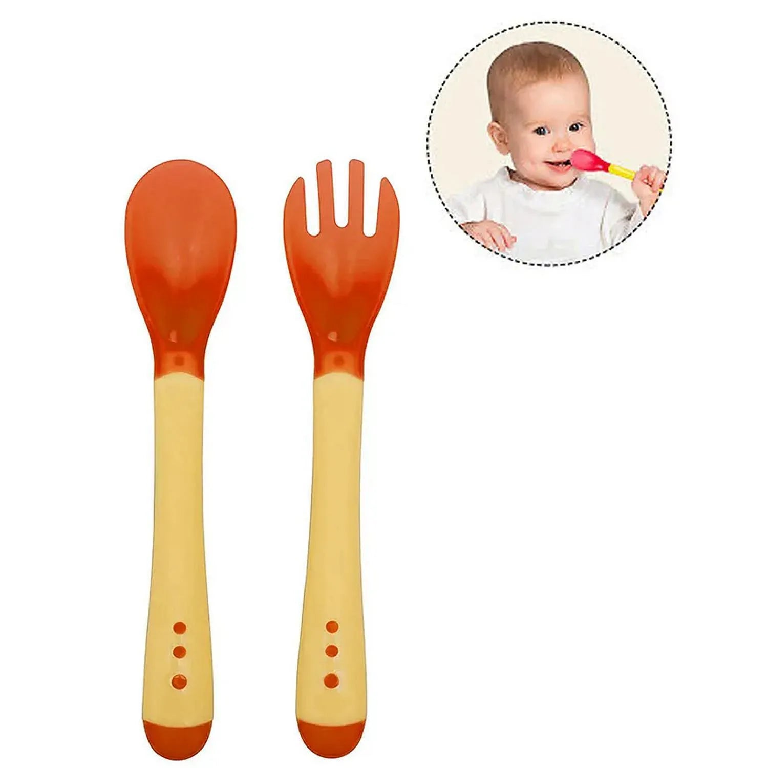 Kokibebe Children's  Baby Temperature Sensing Spoon with Fork Set